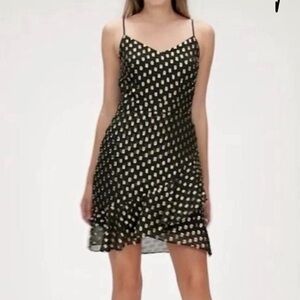 Banana Republic Black Strappy Flirty Gold Metallic Print Dress With Ruffle 4